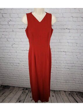 VTG Harold's Red Sleeveless Front Slit Maxi Sheath Dress USA Made Size 2